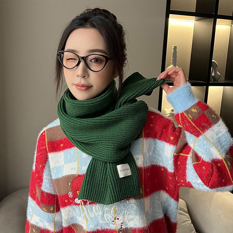 红色毛线围巾女冬季氛围感韩版百搭学生冬天保暖纯色加厚针织围脖详情11