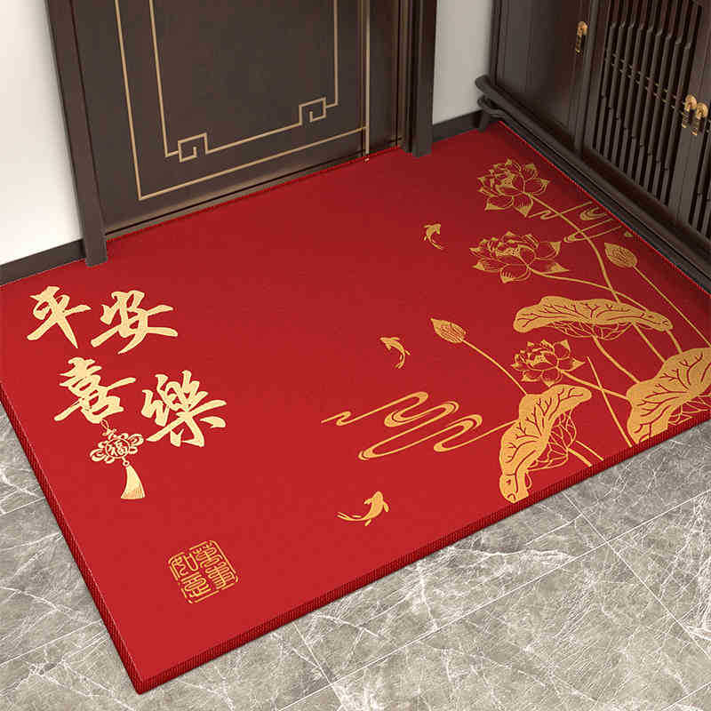 Safe entrance and exit floor MATS, red new Chinese-style entrance floor MATS, foyer carpets, household dirt-resistant floor MATS details Picture