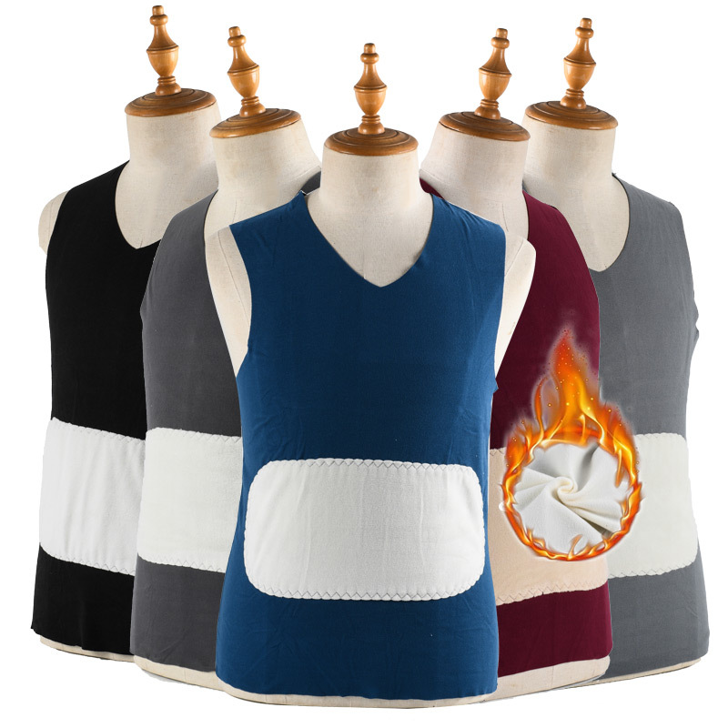 Douyin live streaming gift men's warm vest, double-sided brushed and fleece elastic base layer shirt, shoulder vest delivery service Item Picture