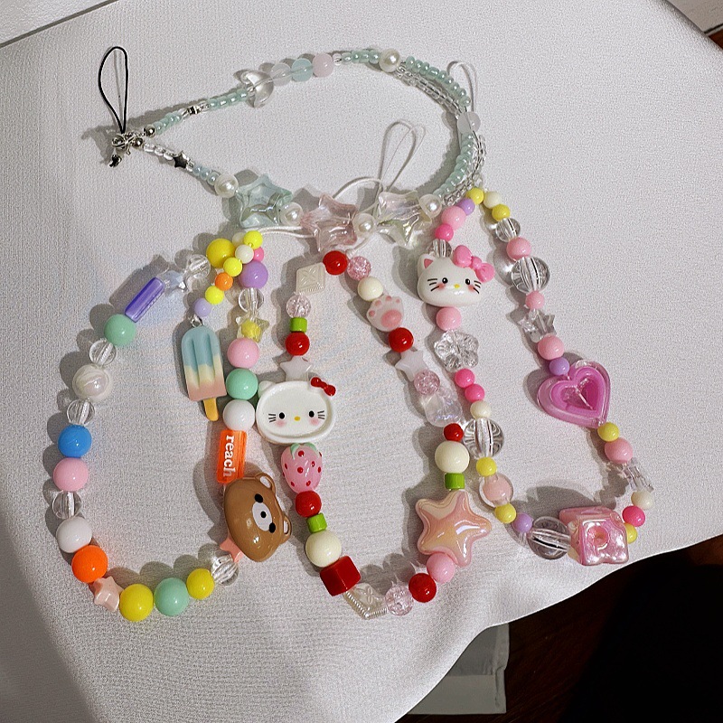 ins可爱立体hellokitty猫五角星草莓手机挂链绳短款ccd相机挂件女