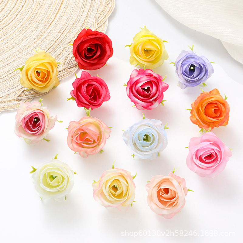 Cross-border small rose head diy materials, flower bud artificial flower materials, wedding decoration simulation flower decoration props details Picture