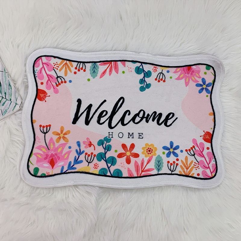 New style of fresh and light foreign trade anti-slip mat, water-absorbing imitation cashmere printed floor mat, carpet style kitchen floor mat wholesale Application Scenario