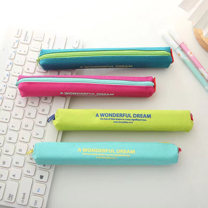 Korean mini pen case canvas, candy color contrasting letter stationery bag for primary, junior high and senior high school students, cute pen case Specification image
