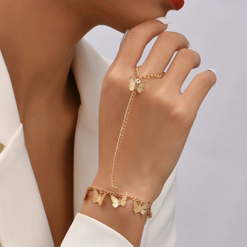 Europe And The United States Cross-Border Amazon Five-Pointed Star Butterfly Sequin Chain Ring Finger Bracelet Hand Jewelry Manufacturers Wholesale details Picture