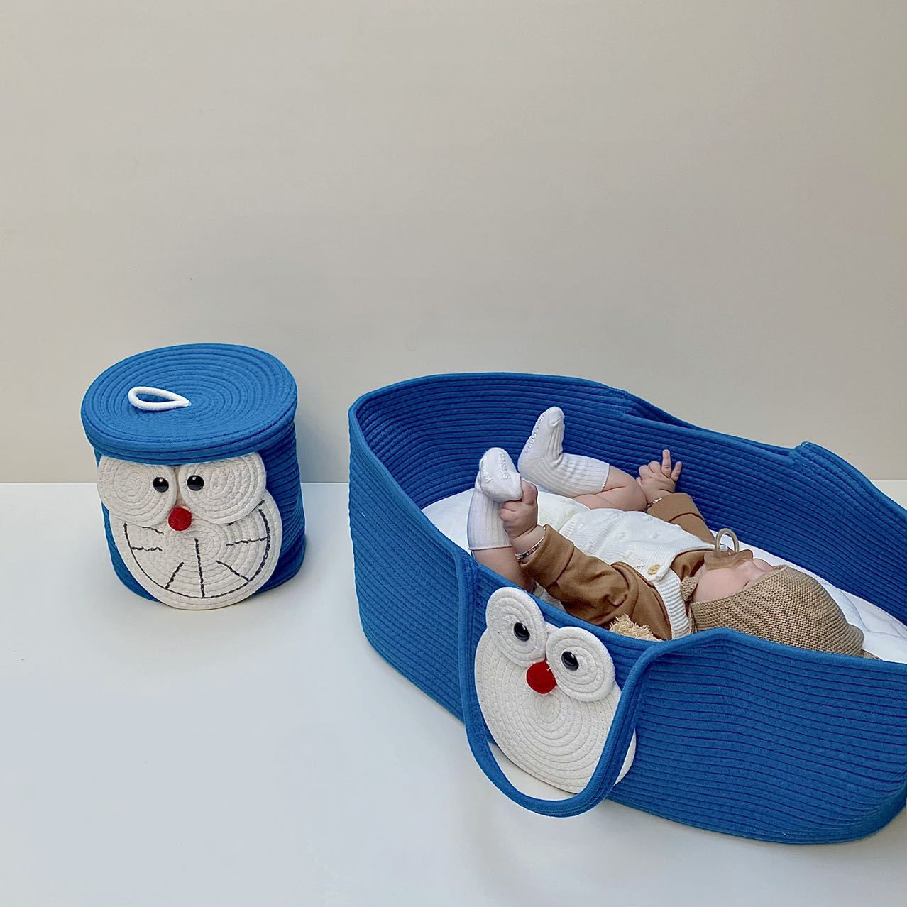 ins北欧风婴儿手提篮 便携式纯棉编织婴儿睡篮 可折叠手提婴儿床详情图4