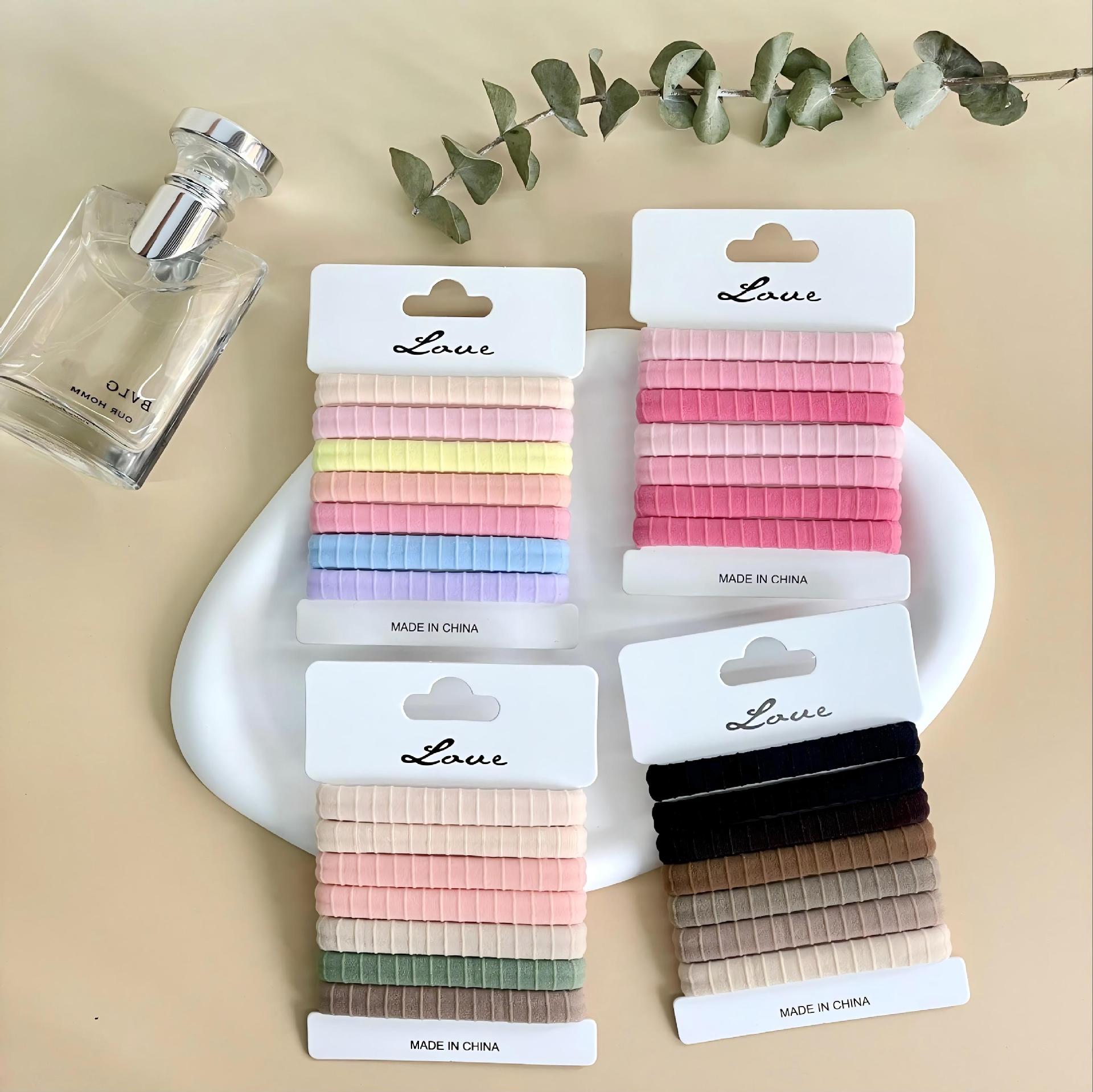 国潮系列高弹力彩色7根毛巾圈 夏天简约森系扎头发皮筋盒装高级感配饰新品