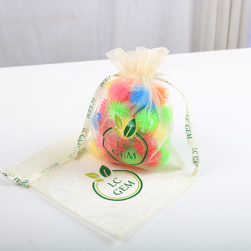 Bunched Mouth Organza Yarn Bag Printing English Ribbon Mesh Yarn Bag Round Bottom Snow Yarn Bag Gift Yarn Bag Manufacturers Wholesale details Picture