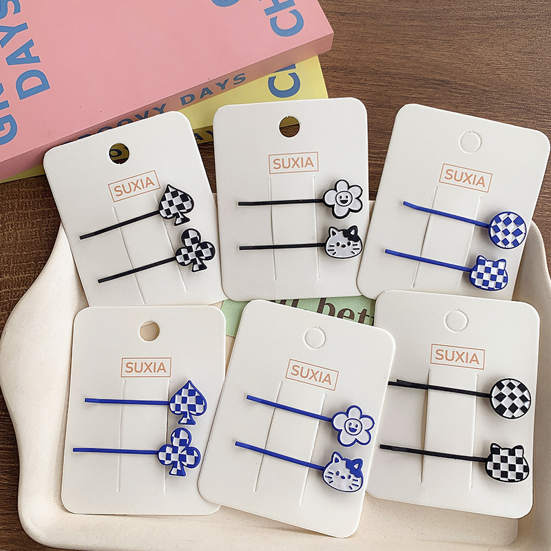 原创黑白棋盘格扑克一字夹可爱创意儿童发卡边夹女碎发刘海夹发饰