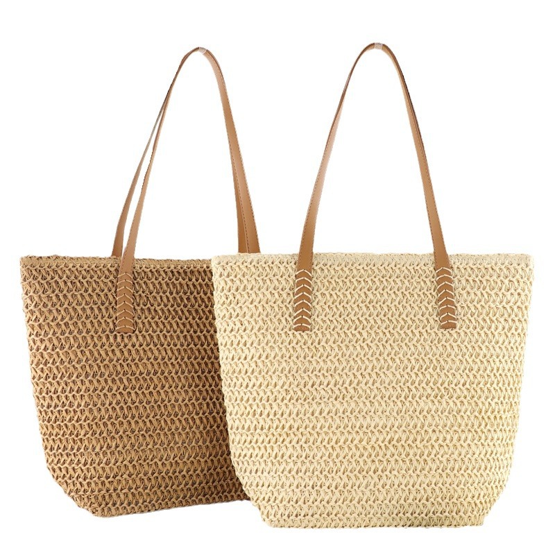 Custom Cross-Border Simple Single Shoulder Straw Bag Large Capacity Straw Bag Braided Bag Tote Bag Women's Seaside Holiday Beach Bag Item Picture