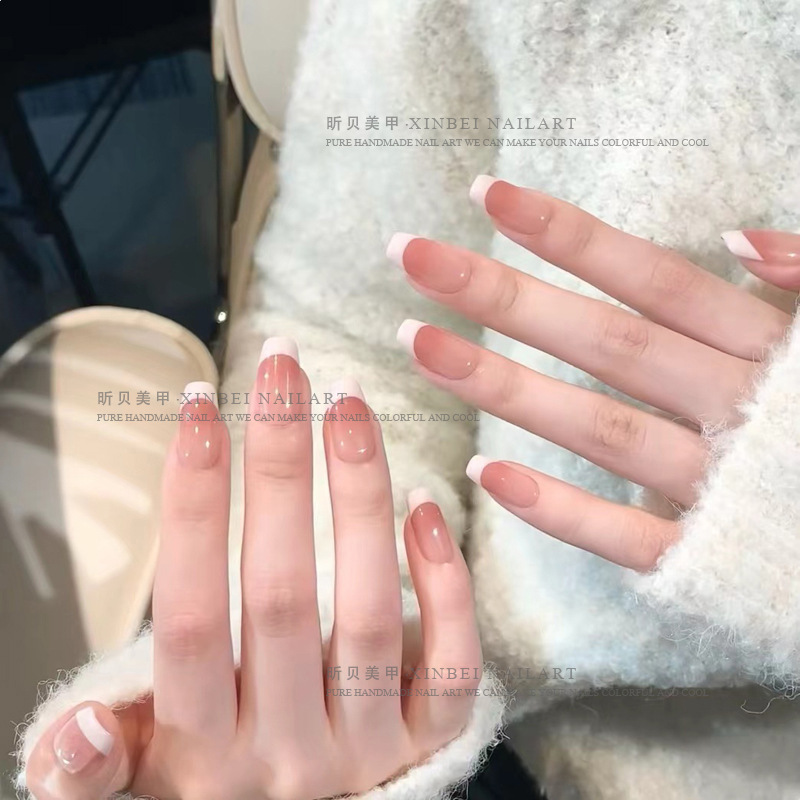 Pure desire style gradient French pink, simple and versatile, gentle, pure handcrafted nail art Specification image