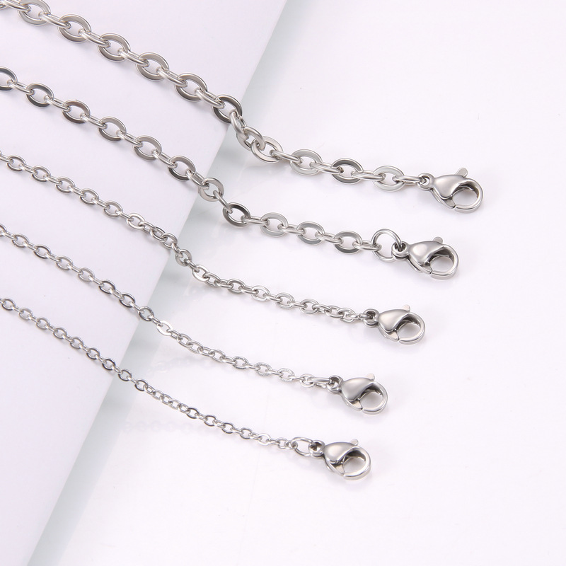 Available From Stock Stainless Steel Necklace Hammer Cross Chain Flat O-Chain Titanium Steel Necklace Men's Pendant With Chain Diy Accessories details Picture