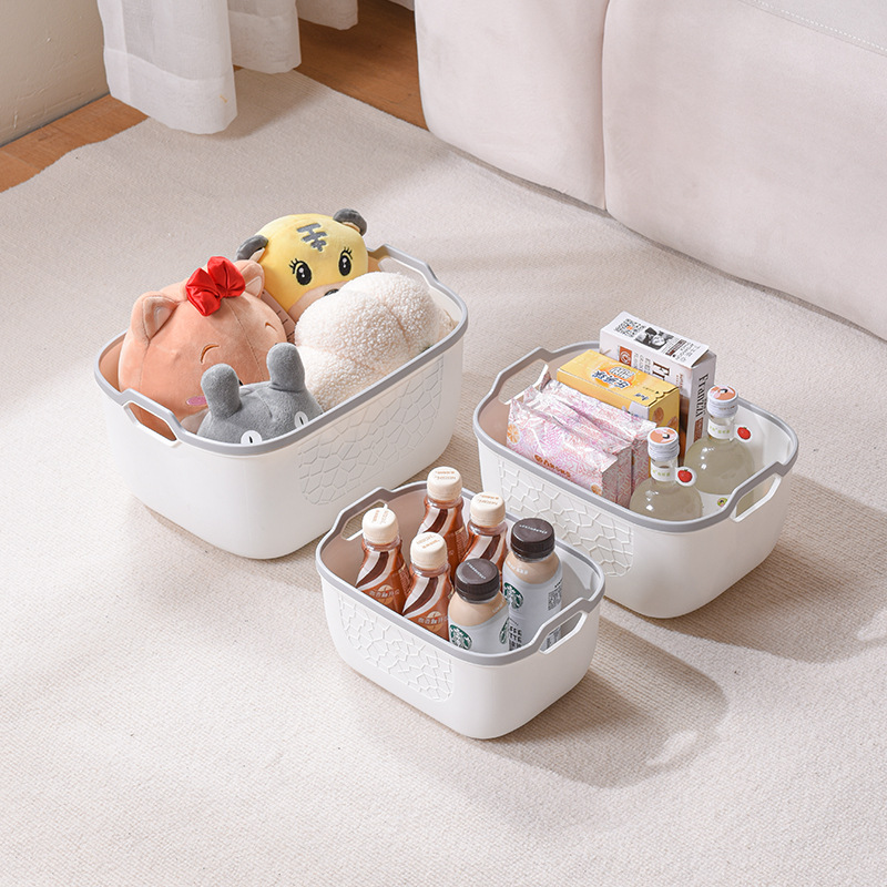 Portable plastic storage basket, household kitchen seasoning bottle and jar classification storage basket, desktop small items, books and snacks basket full figure