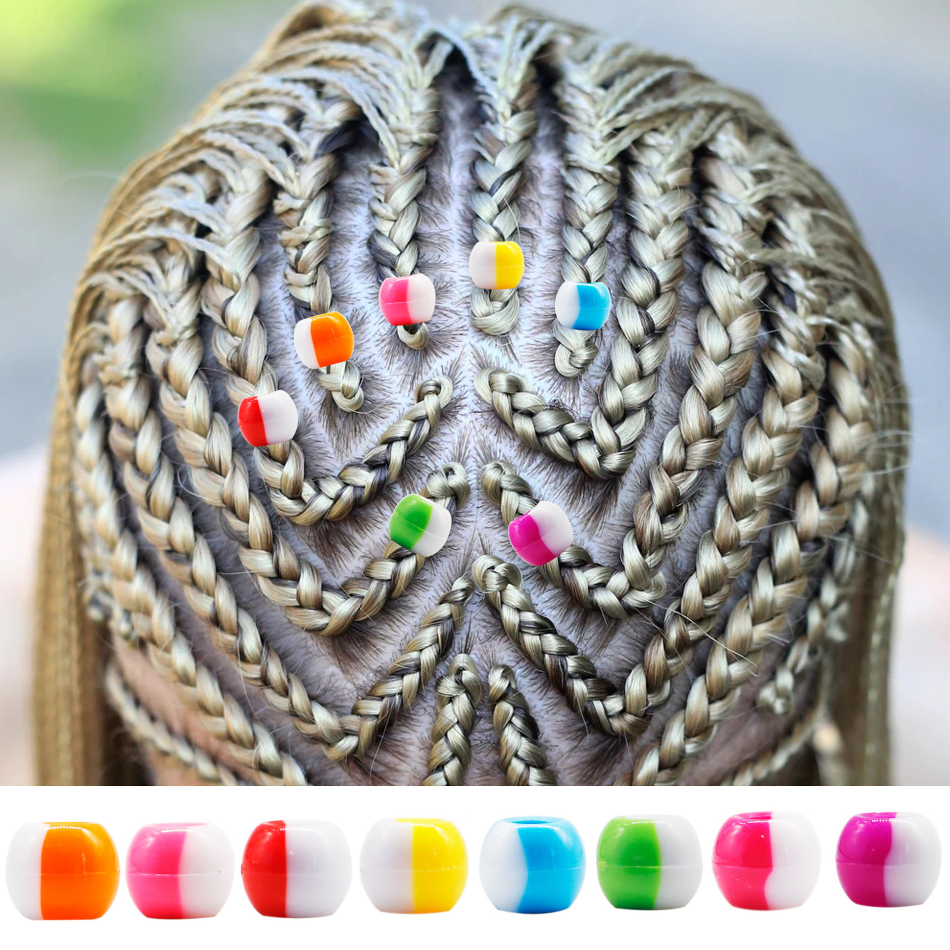 DIY sugar-colored acrylic plastic hair extension beads, hair strapping device and hair extension buckle set details Picture
