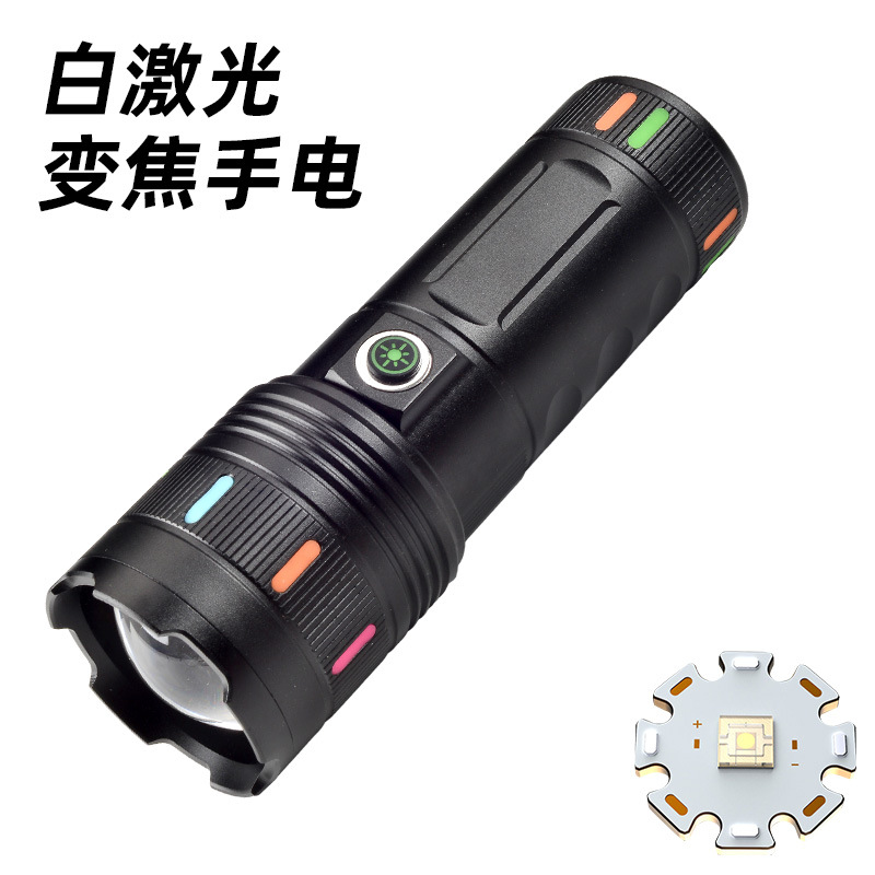 新款强光手电usb充电户外照明30W  白激光手电筒带夜光远射小钢炮