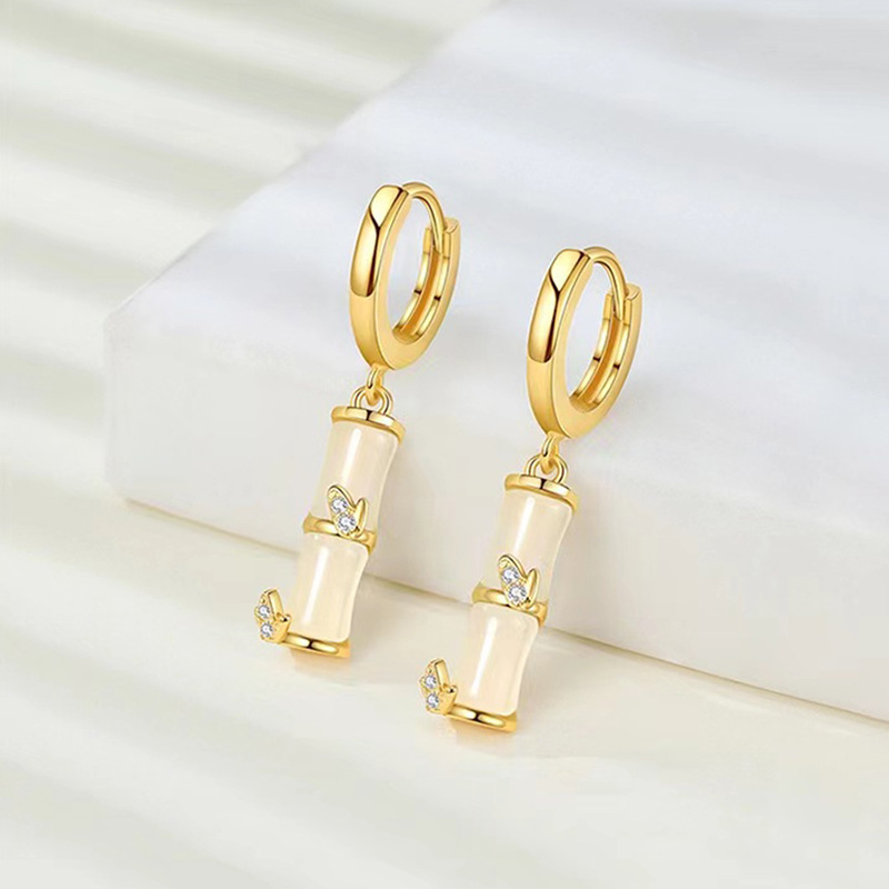 竹节和田玉纯银耳钉女节节高升耳环小众设计感高级复古风耳饰吊坠图