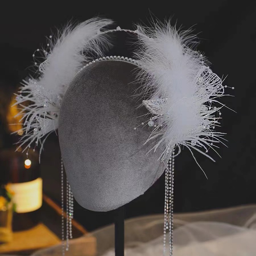 Feather Headband Holy Maiden Crown Wedding Dress Headwear Han Dress Dress Hair Accessories Mori Department Photo Jewelry Exaggerated Runway Show Specification drawing