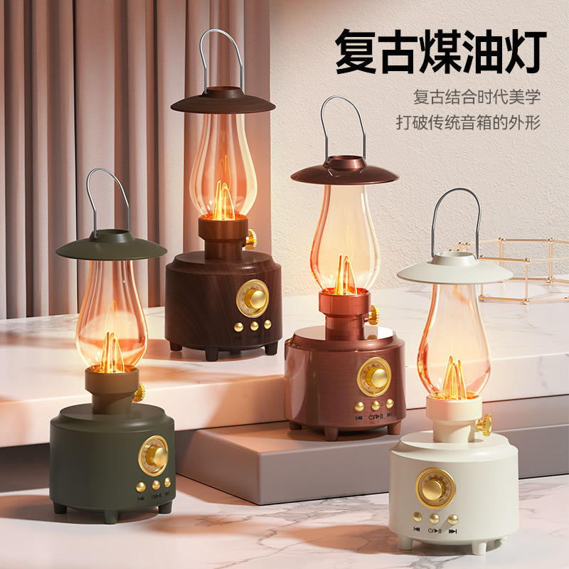 Cross-border kerosene lamp Bluetooth speaker, portable outdoor camping lamp speaker, flame atmosphere night light speaker