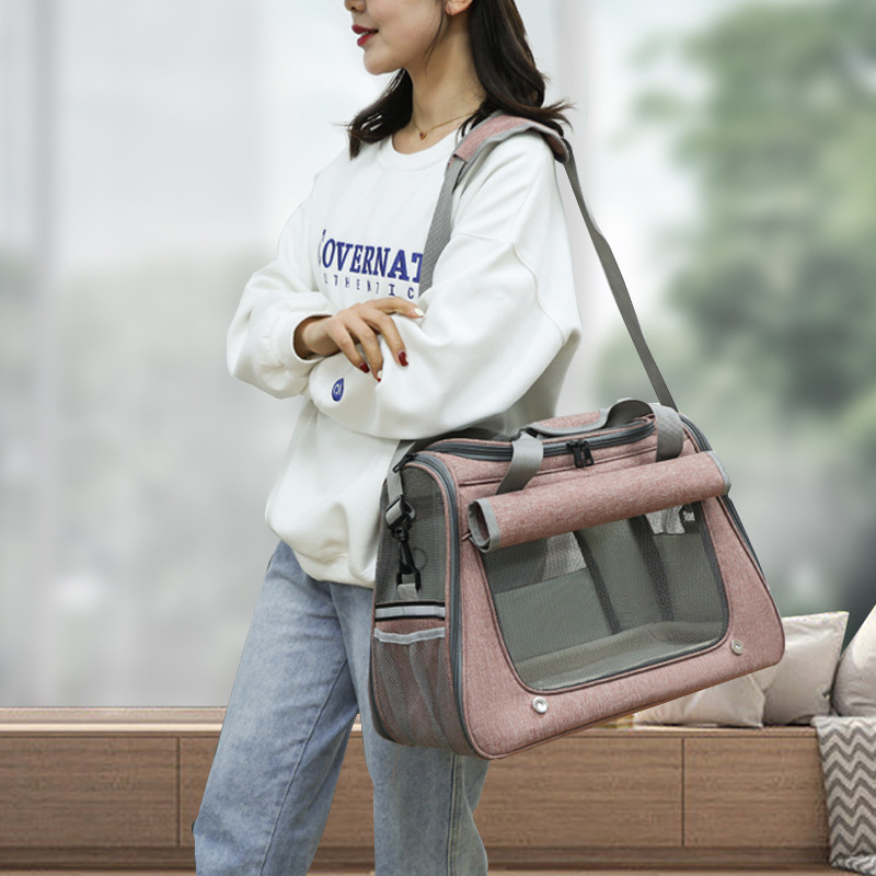 【加工定制】宠物猫猫新款时尚可手提斜跨休闲透气卷帘透明网布包