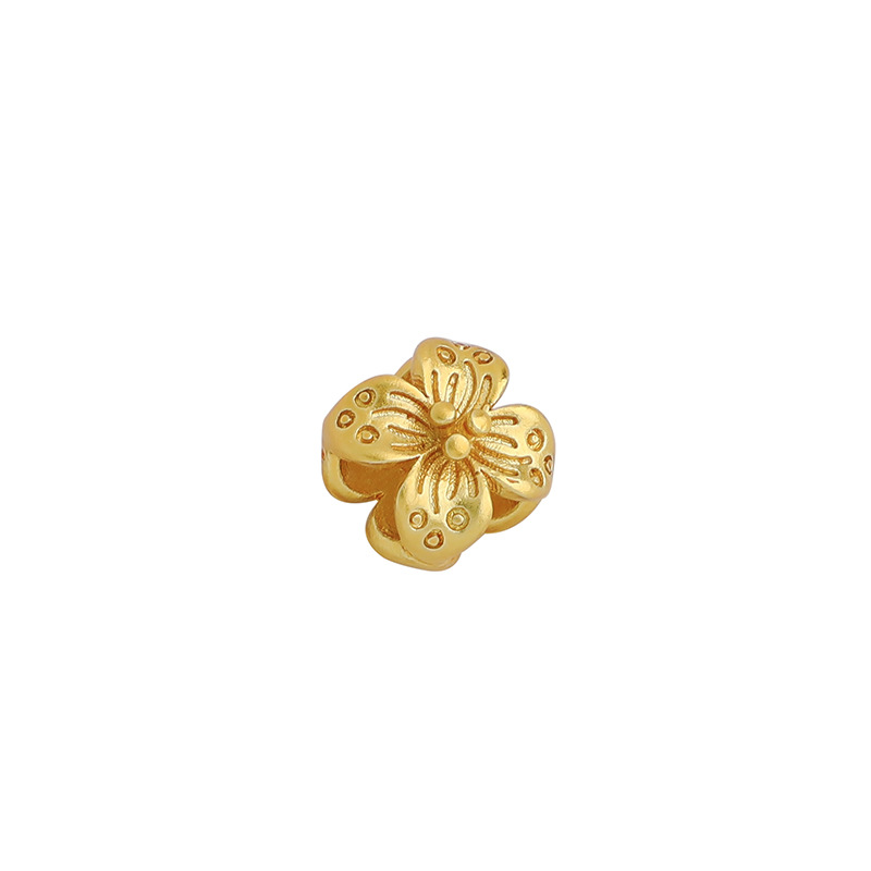 diy sand-gold gold-plated color-preserving double-sided three-dimensional through-hole four-leaf clover beaded string rope pendant material and accessory Item Picture