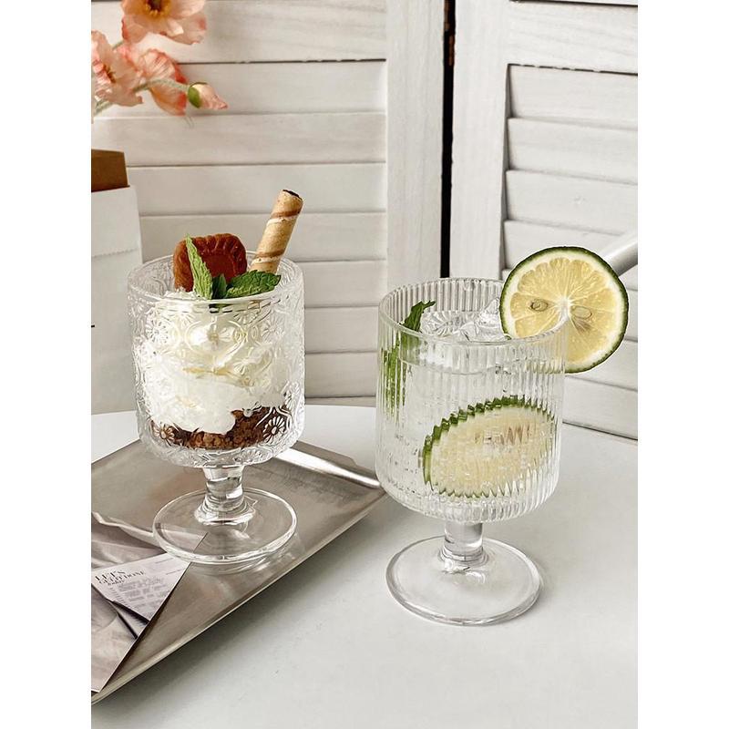 Cross-border high-appearance-level vertical striped dessert glass cups, light luxury European cocktails, ice cream, popsicles, juice tall glasses details Picture