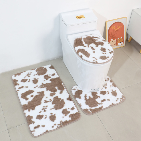 Modern Simple Style Cow Print Toilet Bathroom Three-Piece Combination Carpet Toilet Non-Slip Mat Home Mat Specification drawing