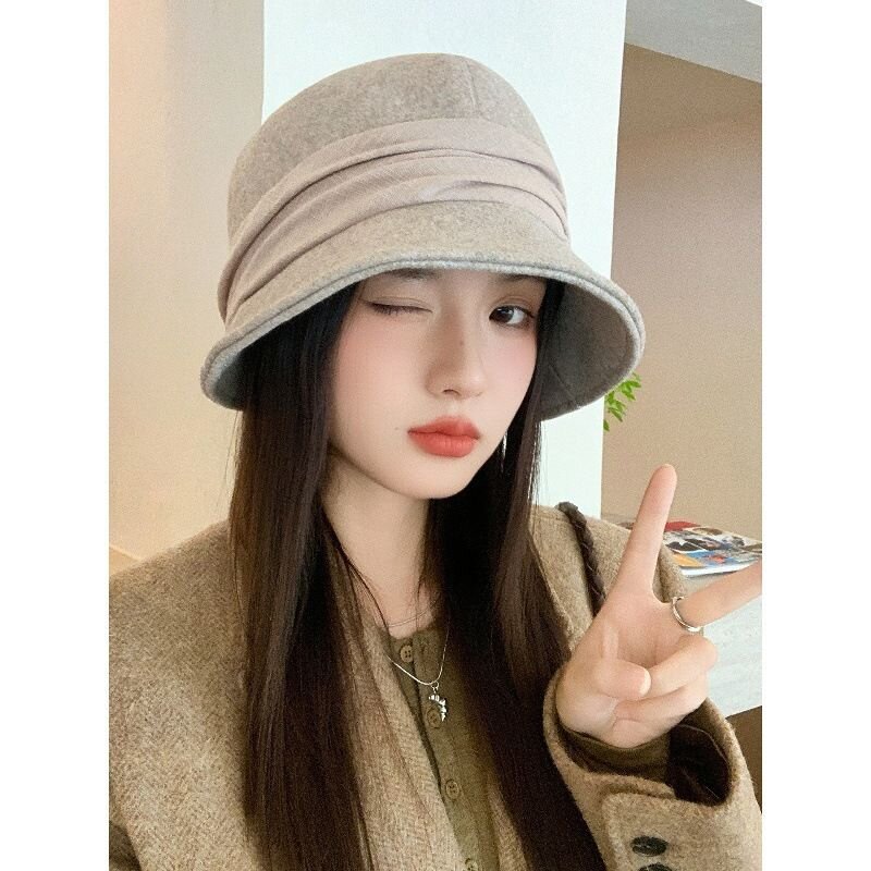 2025春秋季新款毛呢渔夫帽子女宽檐显脸小气质优雅绑带盆帽水桶帽详情4