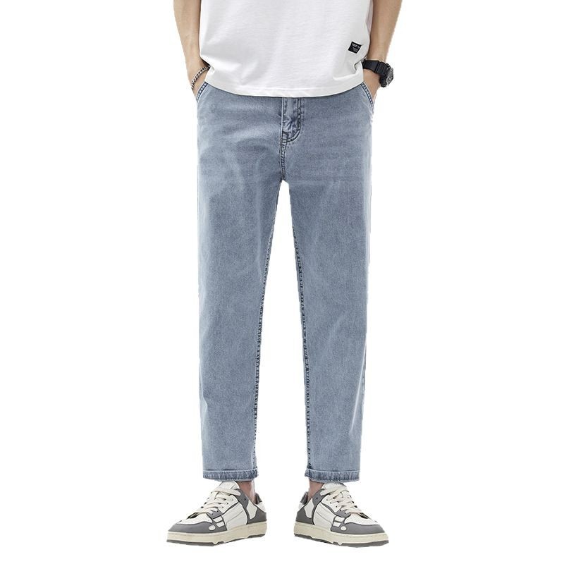 Spring and summer pure cotton washed jeans for men, 2025 new style fashionable straight-leg mid-waist thin and slightly elastic men's 9-inch pants Item Picture