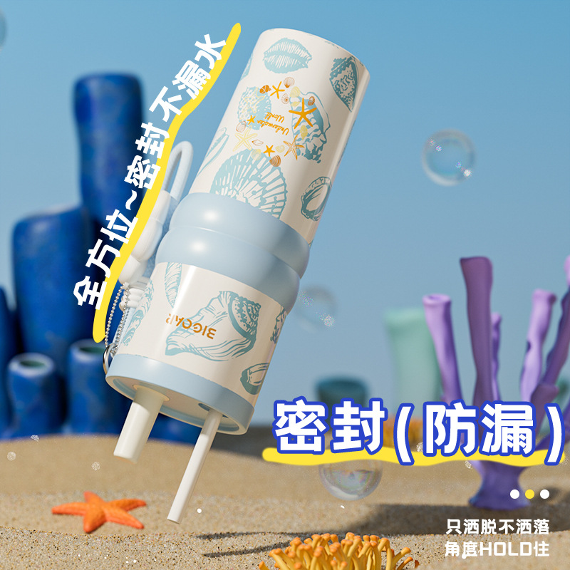 2025 New men's and women's large-capacity insulated cups, portable Marine biological pattern ceramic inner liner straw ice king water cup Application Scenario