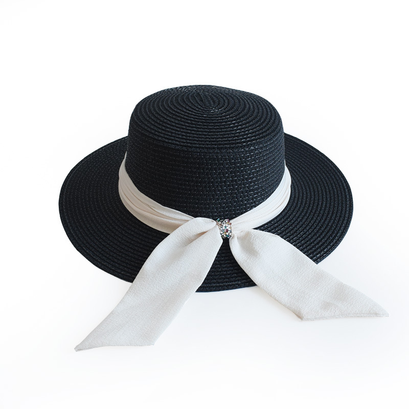 Vintage French Hepburn Black Net Red Straw Hat Sun Hat Sun Block Beach Hat Female Summer Big Rim Sun Hat Item Picture