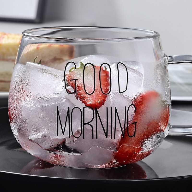 High Borosilicate Glass With Milk Breakfast Cup Large Capacity Round Fun Glass Glass Home Juice Milk Cup Specification drawing