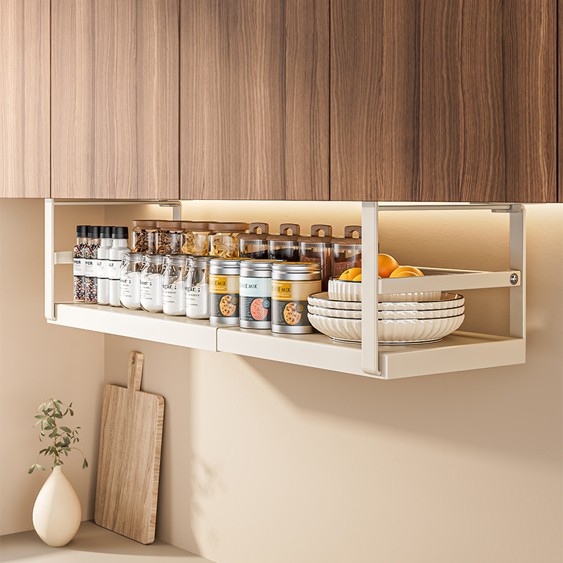 Cross-border extendable kitchen storage rack, layered seasoning hanging rack, inner wall cabinet, under-wall storage, under-wall hanging basket Specification image