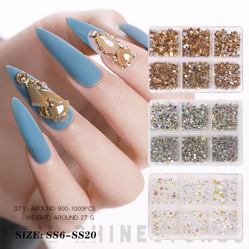 Step Into Nail Flat Diamond Set Mixed Color Rhinestone Four-Color Protein Diamond 6-Box Nail Nail Jewelry Stick Diamond details Picture