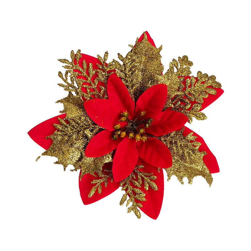 Christmas Gold Powder Christmas Flower 14Cm Sparkly Christmas Flower Wreath Christmas Circle Decorative Accessories Christmas Pendant Hanging Ornaments Item Picture