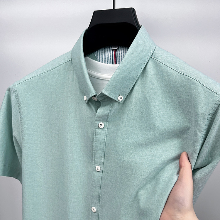 Cross-border pure cotton short-sleeved shirt for men 2025 Summer new style, lapel, breathable, casual and versatile fashionable men's shirt details Picture