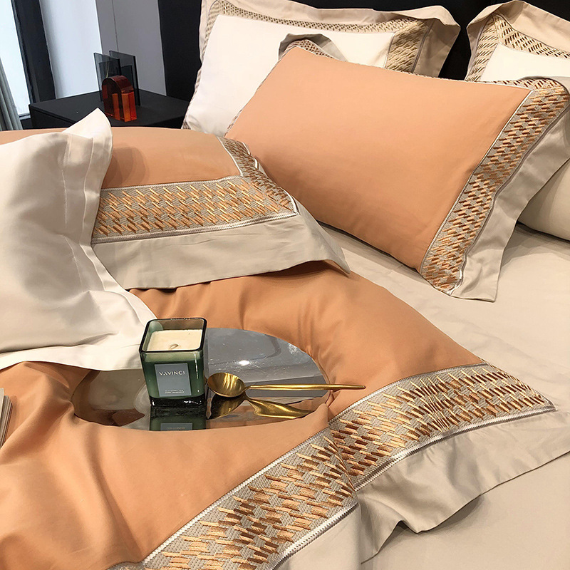 British style 100-piece all-cotton volcanic small brushed four-piece set embroidered double-piece duvet cover pure cotton bedding, high-end Application Scenario