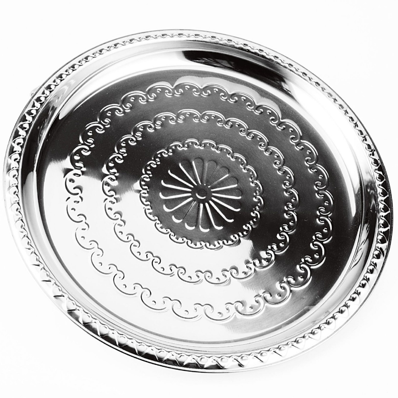 Export trade thickened household plates with peony flower-shaped embossed multi-purpose round plates, stainless steel manufacturer, whole box wholesale Application Scenario
