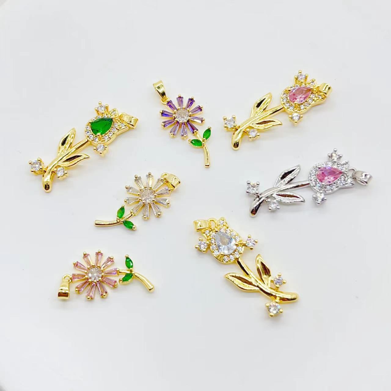 New tulip flower copper-plated real gold light luxury individual fashion INS style bracelet necklace pendant accessory