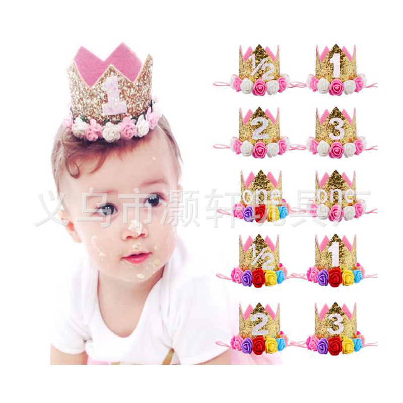 Birthday party flower hat crown number hat First year children baby birthday party decorations birthday hat Application Scenario