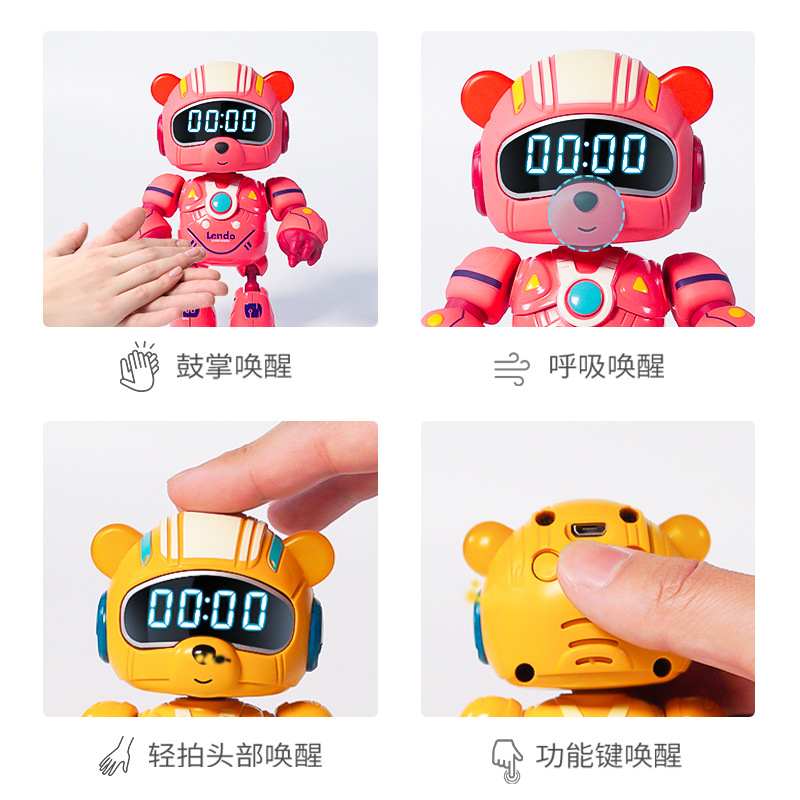 Mingyuan's new cross-border alloy robot led seven-color night light charging children's alarm clock in stock model Specification image