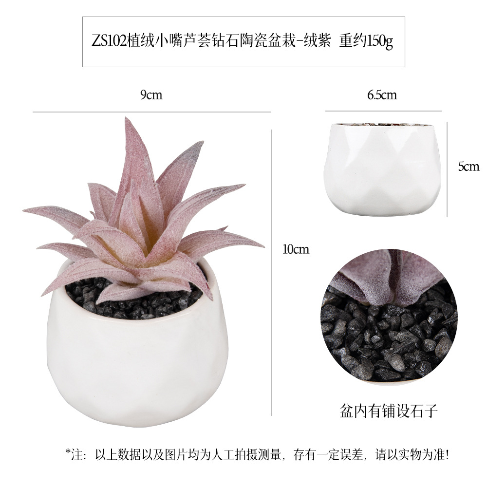 Amazon flocking succulent ceramic pot 6-piece Home Decoration simulation plant succulent bonsai set Item Picture