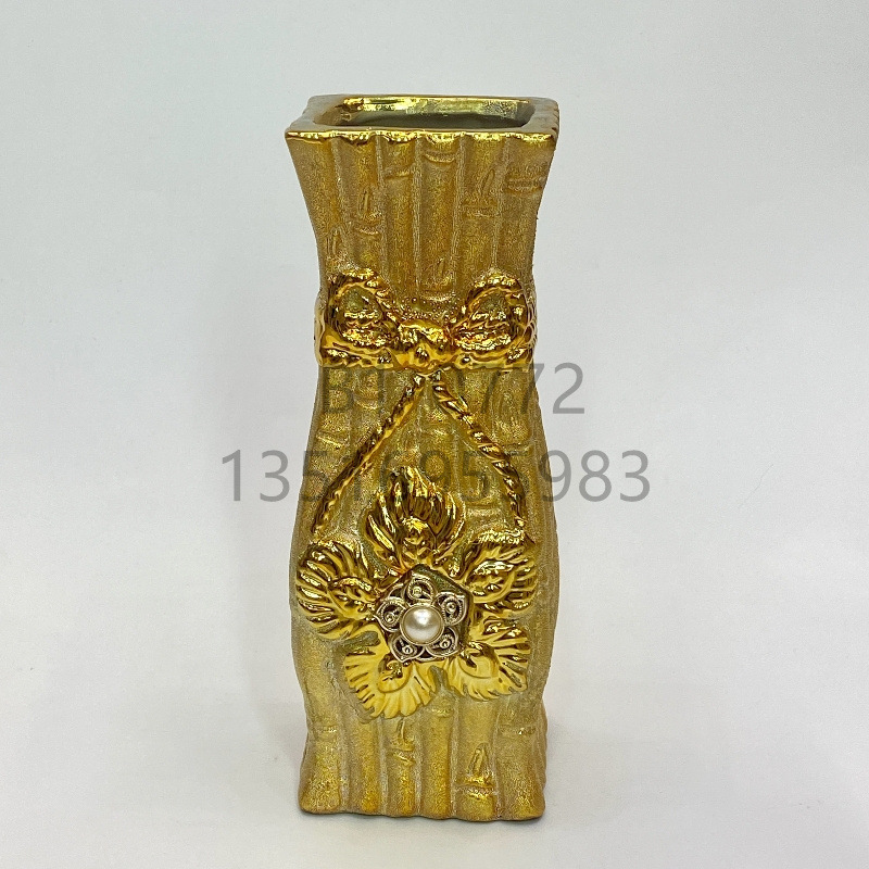 砂金镶嵌珠子/10寸25厘/金色花瓶细节图