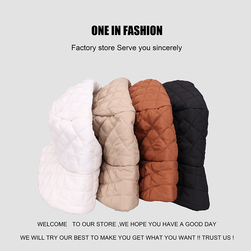 Cross-border fashionable solid color checkered retro fisherman hat, thickened warm hat for autumn and winter, Korean-style women's versatile basin hat Specification image