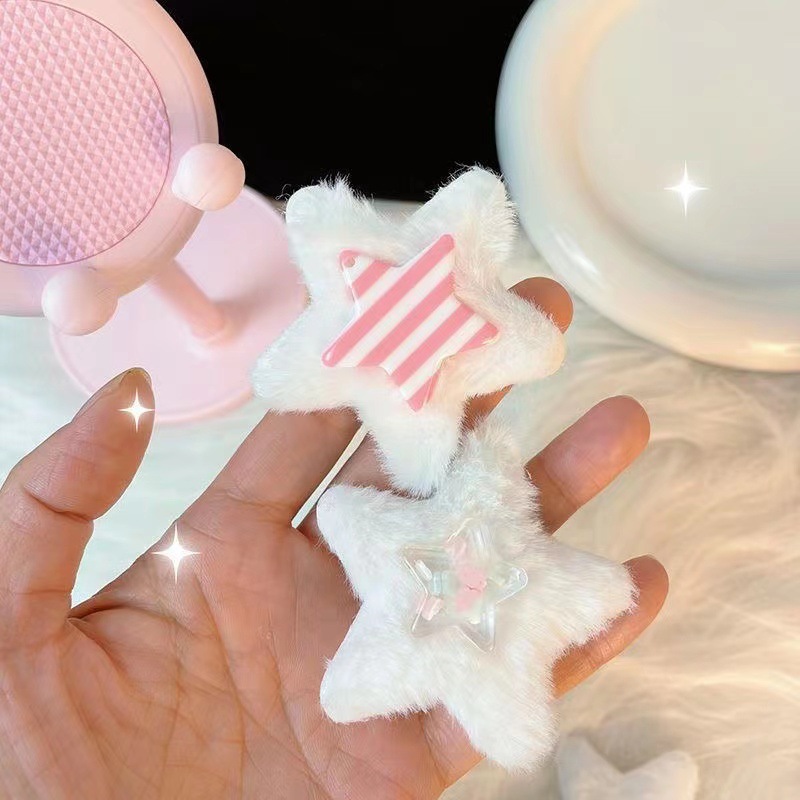 Sweet and cute girl, plush star hairpin, five-pointed star fringe clip, side clip, ins Japanese y2k sweet and cool style headwear new details Picture