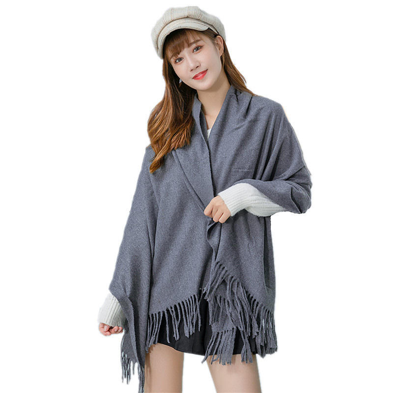 Imitation Cashmere Scarf Women's Winter Warm Tassel Shawl Men's Autumn And Winter Scarf Wholesale Solid Color Red Scarf Custom Item Picture