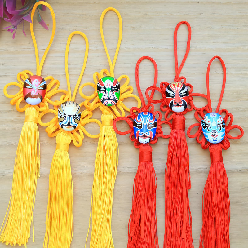 Small Chinese knot pendants for foreigners, crystal Peking Opera mask pendants for living room bonsai decoration