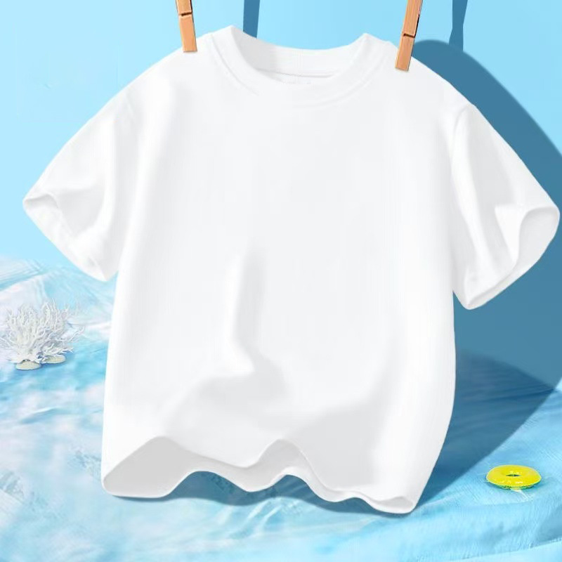 国潮儿童T恤纯棉可印logo打底衫重磅宽松演出服男女童短袖t文化广告衫
