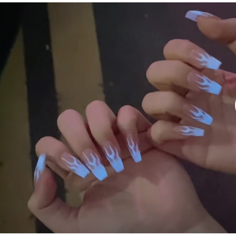 Canglan Jijin Industry Fire With Pure Hand-Worn Nail Hand Painted Luminous Flame Long Ballet Nail Nail Piece Finished Specification drawing