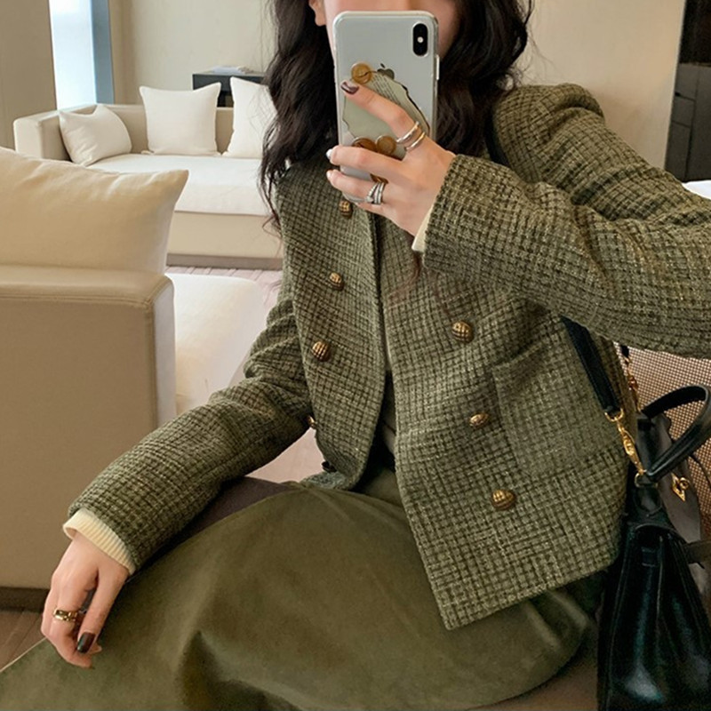 复古时尚粗花呢小香风外套春秋小个子秋装新款短款上衣秋冬女装