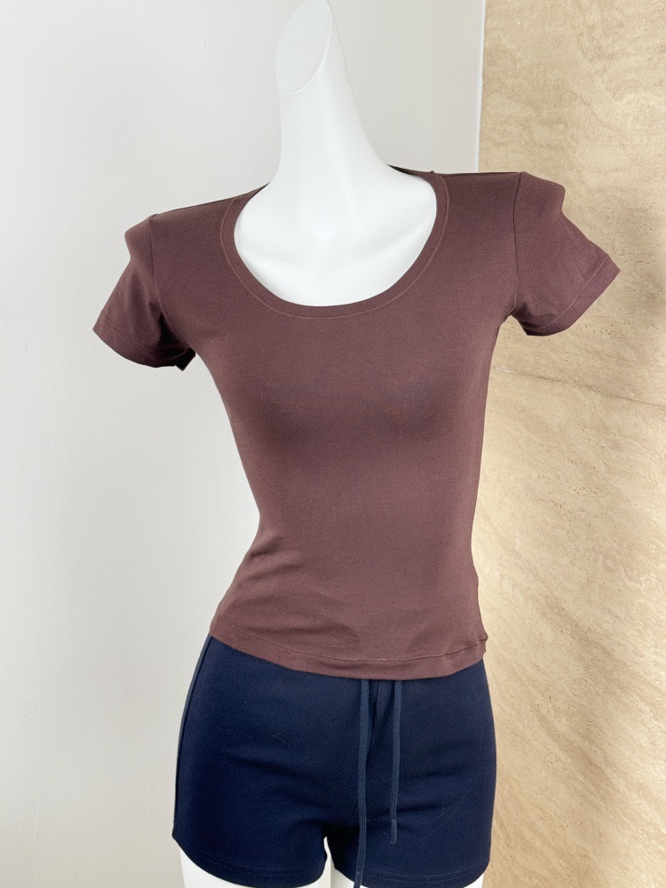 skims2025 Summer U-neck off-the-shoulder short-sleeved T-shirt for Women, tight-fitting and slimming American Spice top for women pic 16