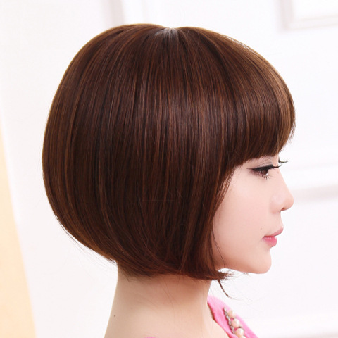 Wig woman short hair handsome BOBO realistic Bob wig short straight hair diagonal bangs fashion trimming hair set Specification drawing